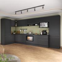 Cozinha Modulada Completa Canto 409cm Com Rodapé E Balcão Para Cooktop Veneza Multimóveis Mp2304 Preto - 1