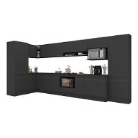 Cozinha Modulada Completa Canto 409cm Com Rodapé E Balcão Para Cooktop Veneza Multimóveis Mp2304 Preto - 2