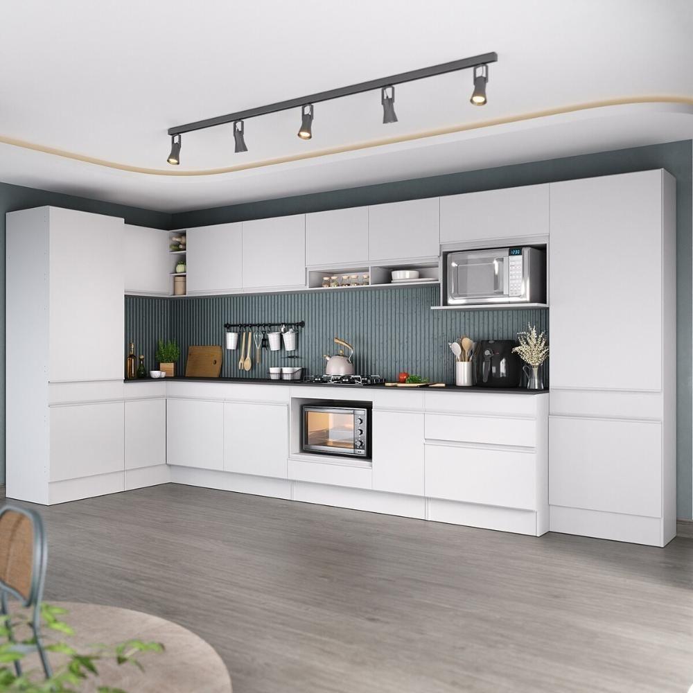 Cozinha Modulada Completa Canto 409cm Com Rodapé E Balcão Para Cooktop Veneza Multimóveis Mp2304 Branco - 1