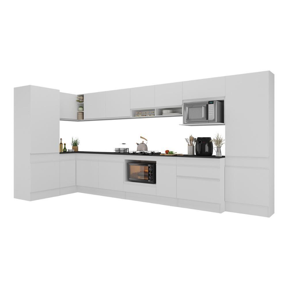 Cozinha Modulada Completa Canto 409cm Com Rodapé E Balcão Para Cooktop Veneza Multimóveis Mp2304 Branco - 2