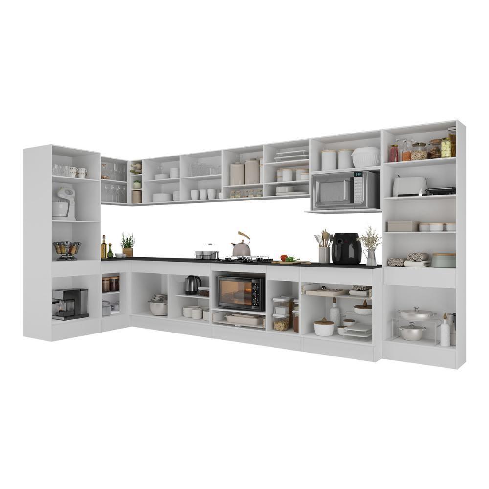 Cozinha Modulada Completa Canto 409cm Com Rodapé E Balcão Para Cooktop Veneza Multimóveis Mp2304 Branco - 5