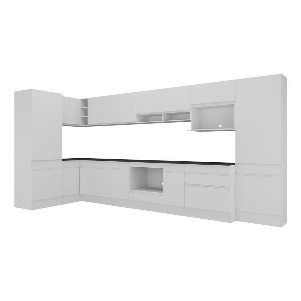Cozinha Modulada Completa Canto 409cm Com Rodapé E Balcão Para Cooktop Veneza Multimóveis Mp2304 Branco - 8