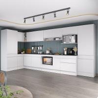 Cozinha Modulada Completa Canto 409cm Com Rodapé E Balcão Para Cooktop Veneza Multimóveis Mp2304 Branco - 1