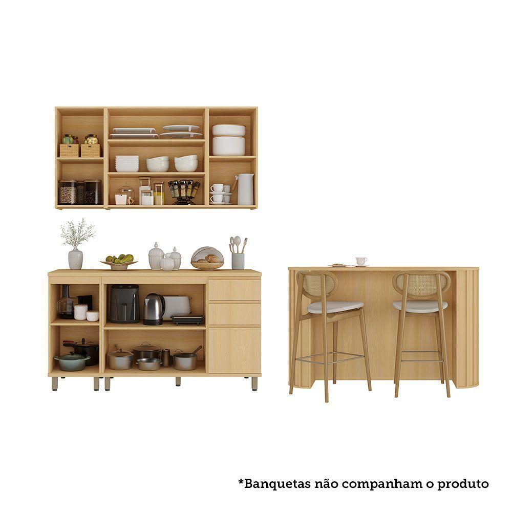 Cozinha Compacta 100% Mdf 5 Peças Tampo E Bancada 324cm Aura Carvalho Uv-cinza Cristal Pet - 3