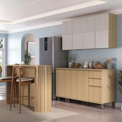 Cozinha Compacta 100% Mdf 5 Peças Tampo E Bancada 324cm Aura Carvalho Uv-cinza Cristal Pet