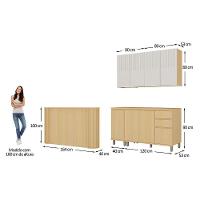 Cozinha Compacta 100% Mdf 5 Peças Tampo E Bancada 324cm Aura Carvalho Uv-cinza Cristal Pet