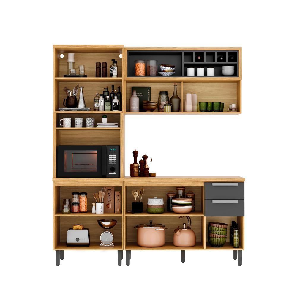 Cozinha Compacta Em Mdf New Porto Grafite 190cm Com Espaço Para Forno Itatiaia - 2