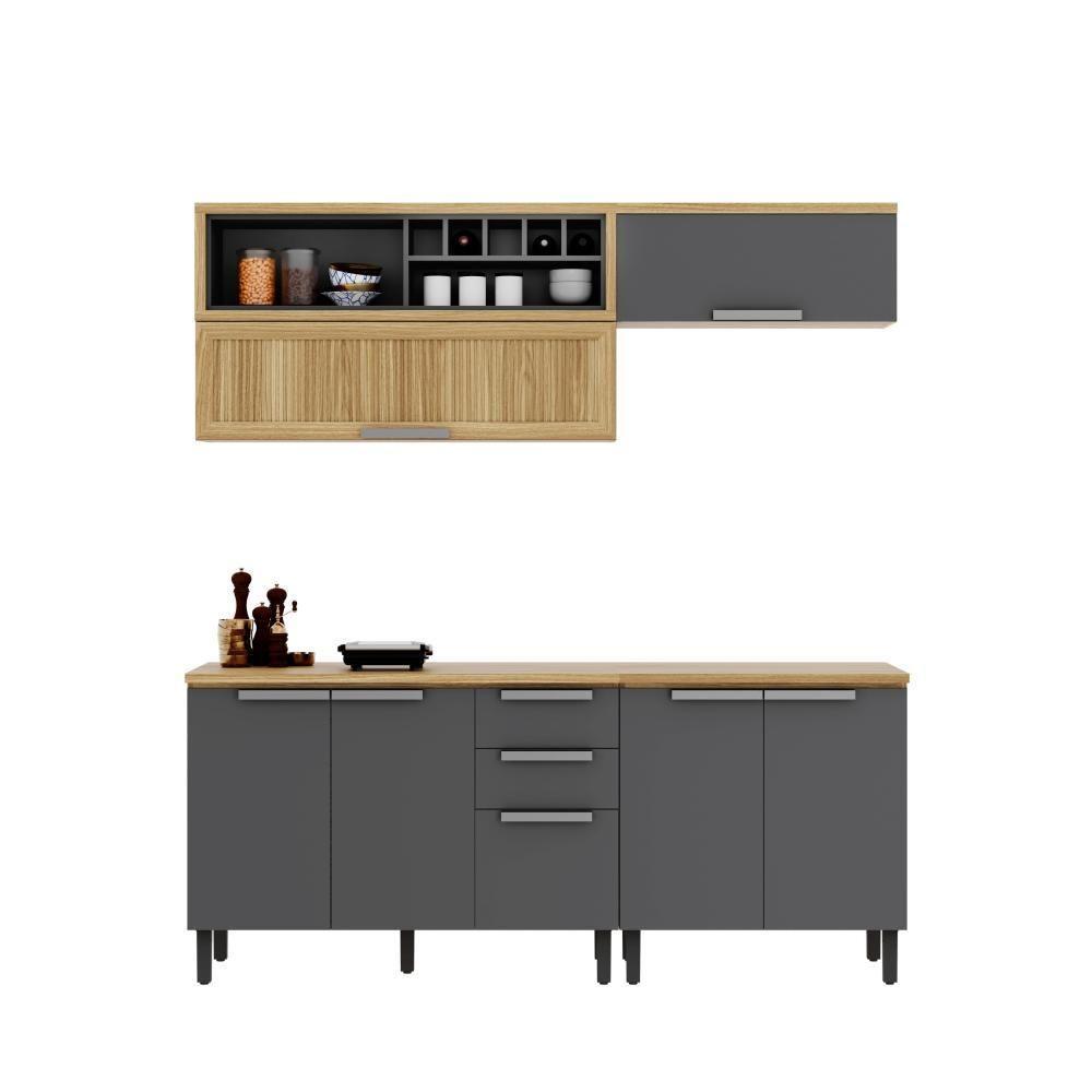 Cozinha Compacta Em Mdf New Porto Grafite 200cm Itatiaia - 1