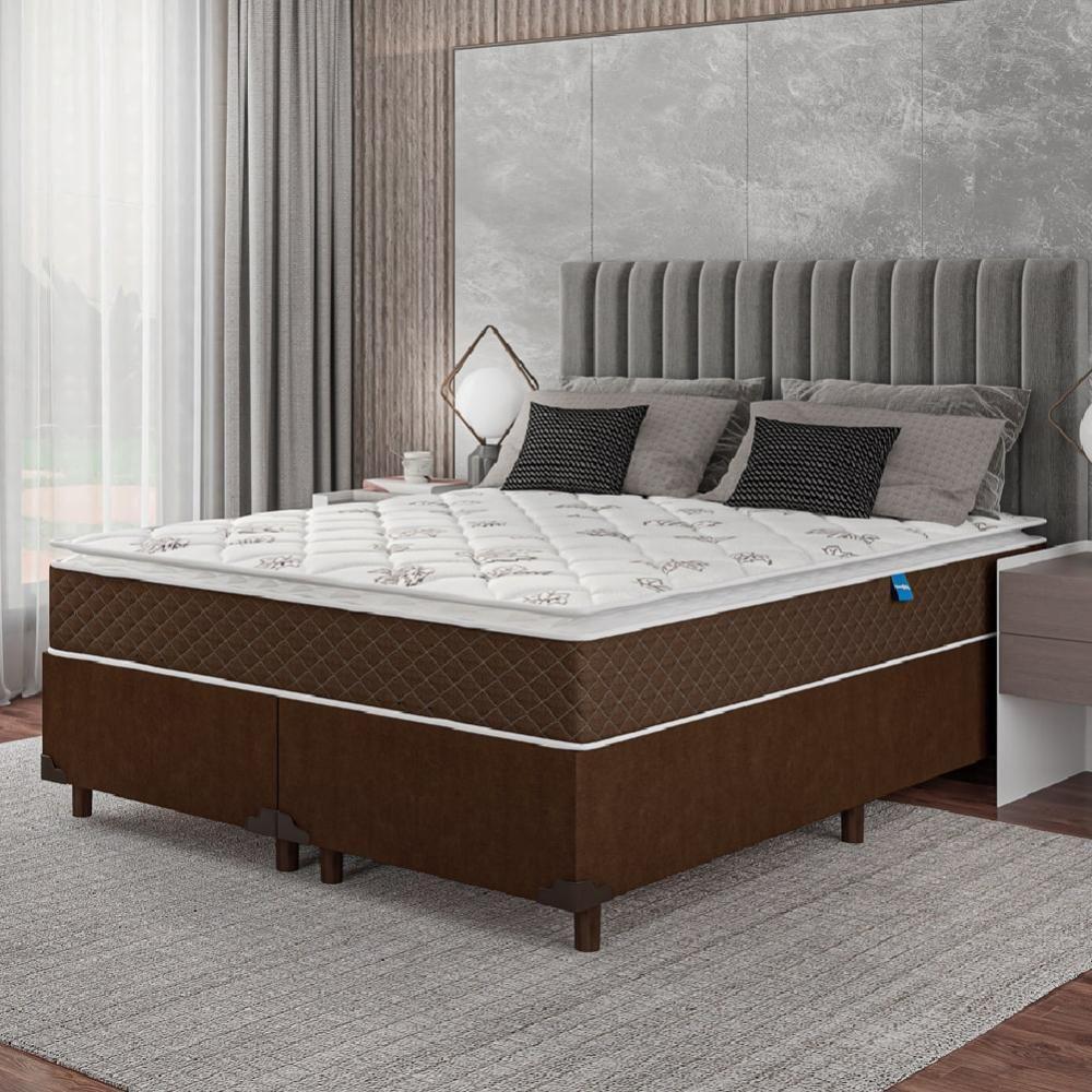 Cama Box Casal Queen Colchão Molas Ensacadas Pillow Top Martino 158X198X63Cm Marrom/Branco - 6