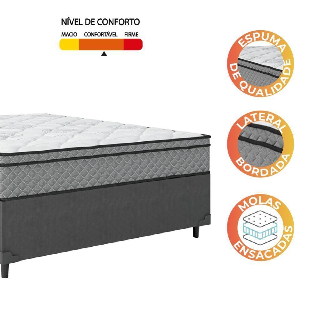 Cama Box Casal Colchão Molas Ensacadas Mirage 138X188X62Cm Cinza/Branco - 3