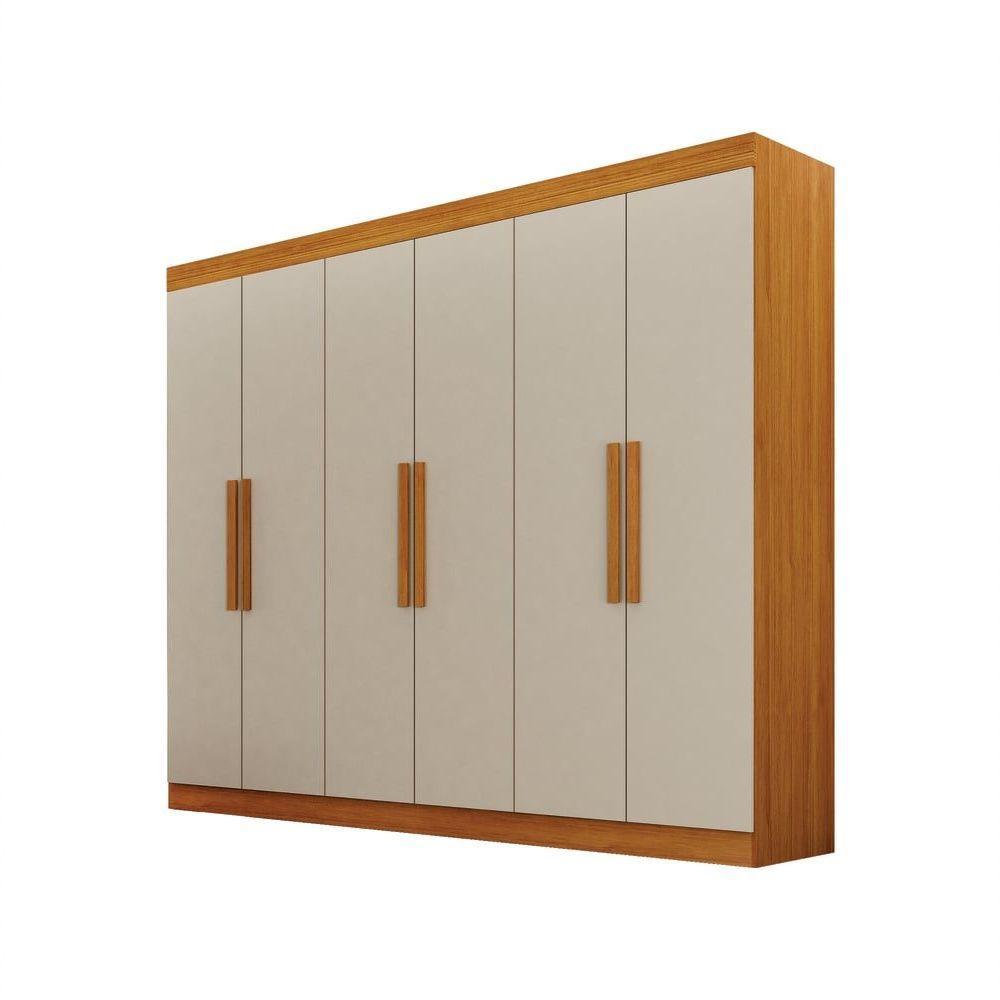 Guarda Roupa Casal 6 Portas 4 Gavetas Canadá S/ Espelho Com Pés - Leifer Móveis Cinamomo/off White - 1