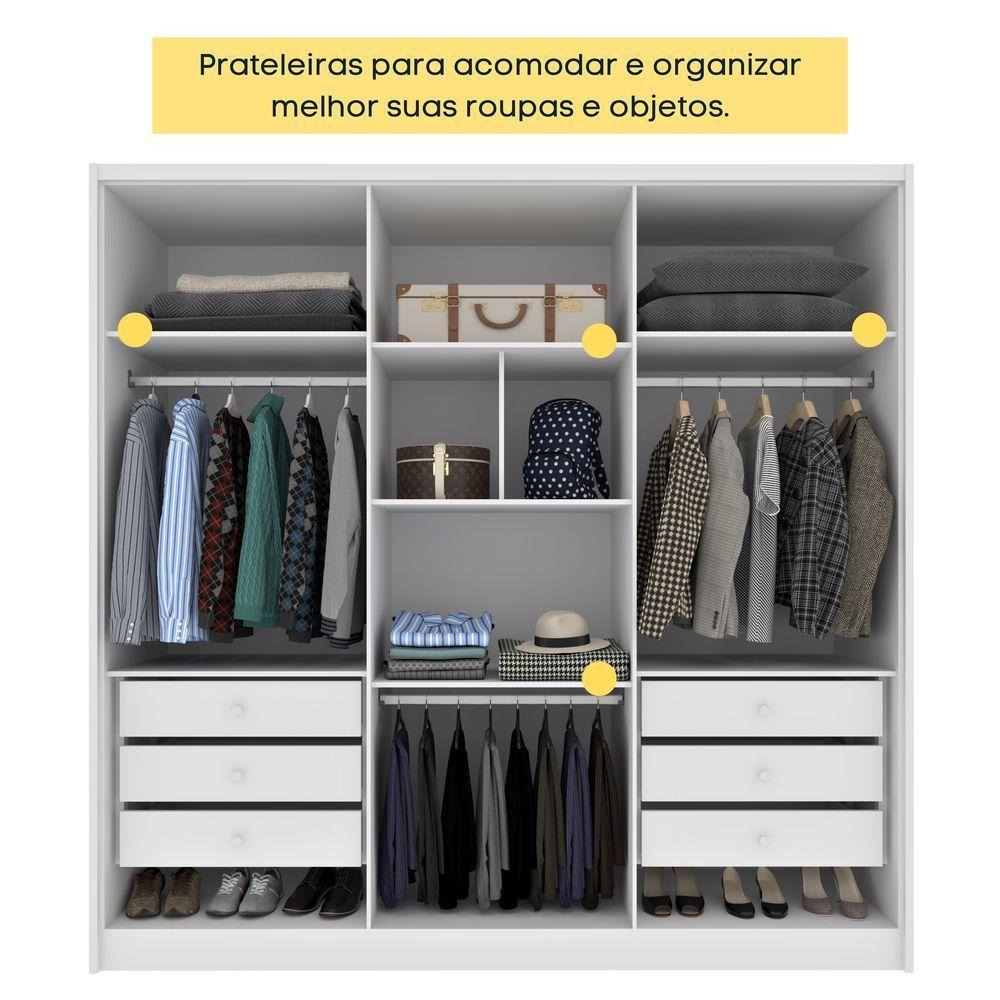 Guarda Roupa Casal 6 Portas 6 Gavetas 100% Mdf Fortuna S/ Espelho S/ Pés - Tcil Neve - 5