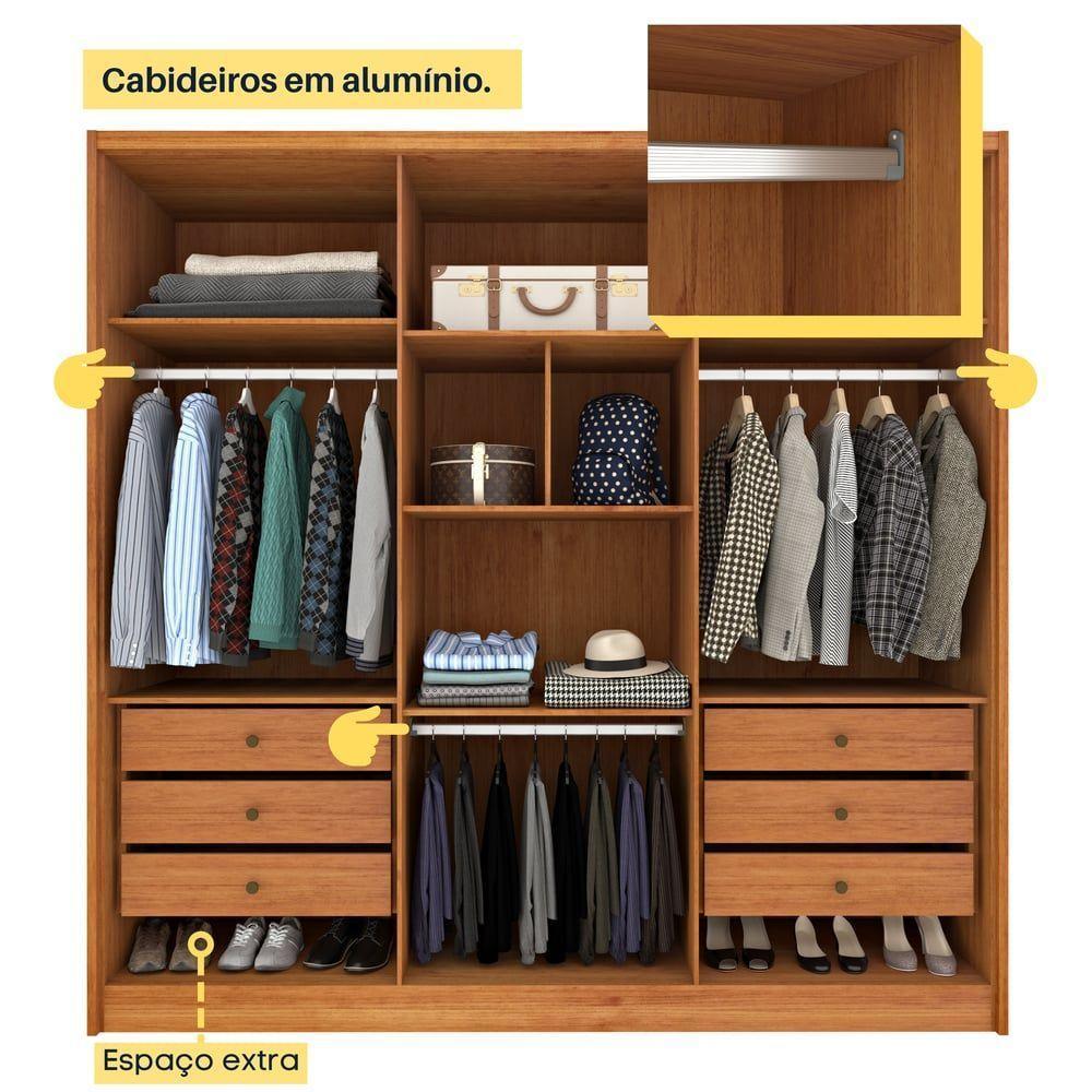Guarda Roupa Casal 6 Portas 6 Gavetas 100% Mdf Fortuna S/ Espelho S/ Pés - Tcil Cinamomo/off White - 8