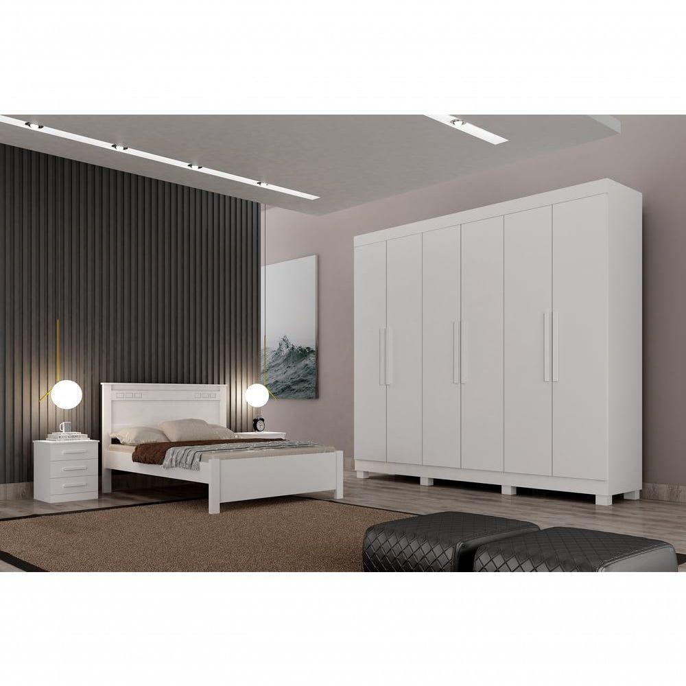 Guarda Roupa Casal 6 Portas 4 Gavetas Canadá S/ Espelho Com Pés - Leifer Móveis Branco - 4