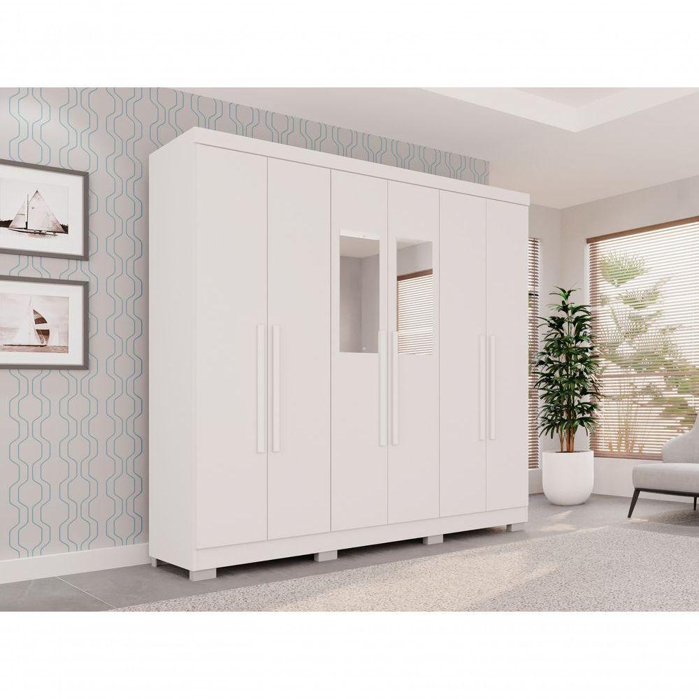 Guarda Roupa Casal 6 Portas Recife Com Espelho Salleto Branco - 8
