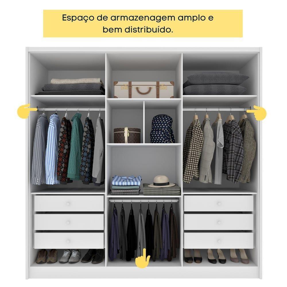 Guarda Roupa Casal 6 Portas 6 Gavetas 100% Mdf Fortuna S/ Espelho S/ Pés - Tcil Neve - 7