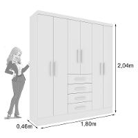 Guarda Roupa Casal 6 Portas 4 Gavetas Arizona S/ Espeho S/ Pés - Tcil Neve - 2