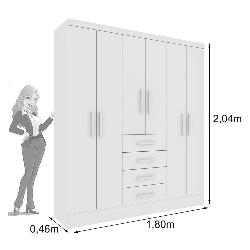 Guarda Roupa Casal 6 Portas 4 Gavetas Arizona S/ Espeho S/ Pés - Tcil Neve - 4
