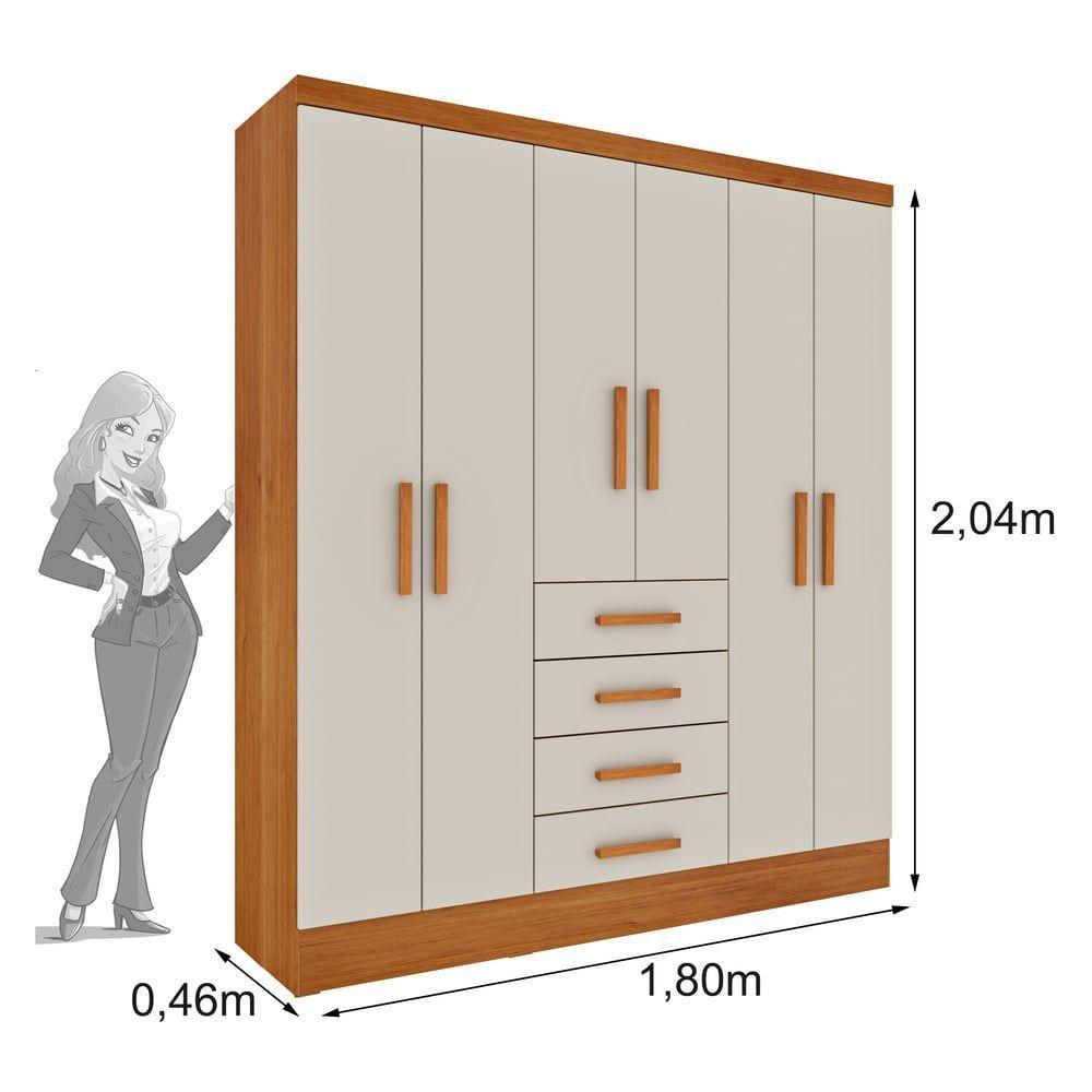 Guarda Roupa Casal 6 Portas 4 Gavetas Arizona S/ Espeho S/ Pés - Tcil Cinamomo/off White - 2