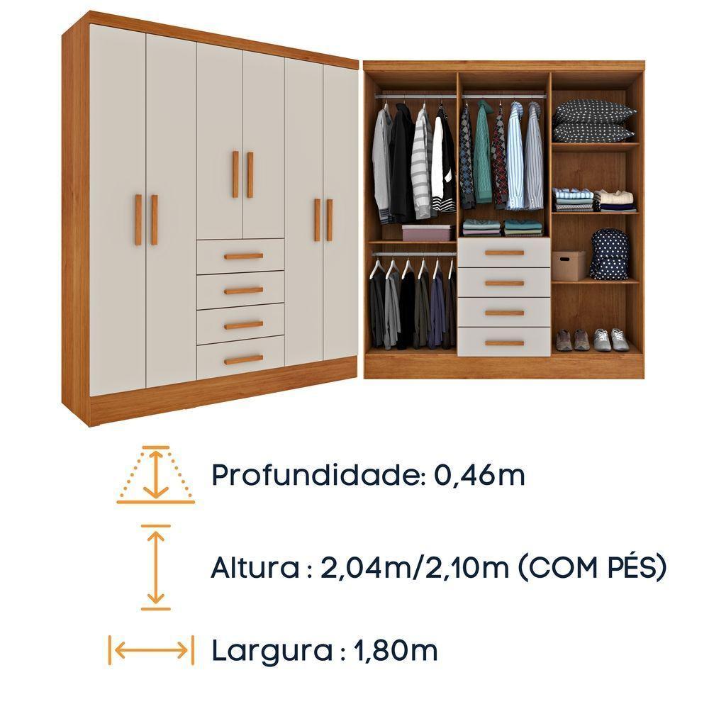 Guarda Roupa Casal 6 Portas 4 Gavetas Arizona S/ Espeho S/ Pés - Tcil Cinamomo/off White - 6