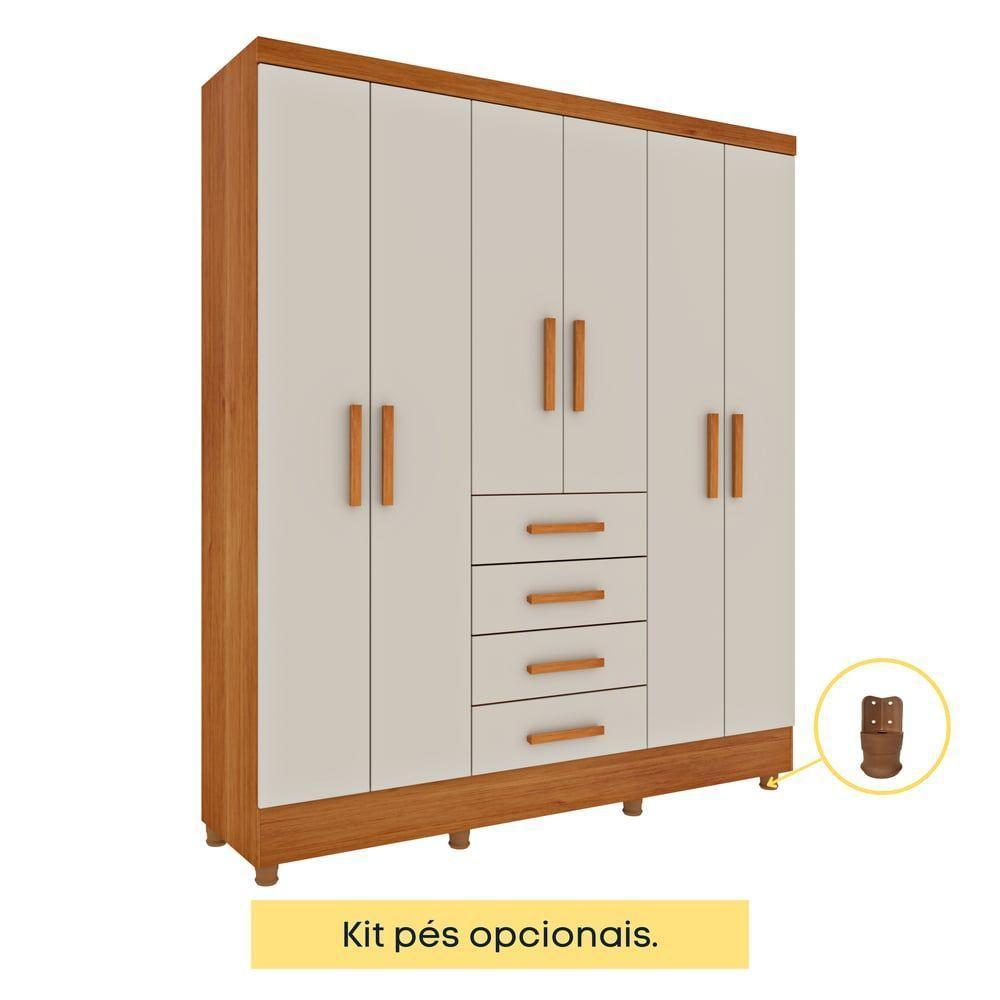 Guarda Roupa Casal 6 Portas 4 Gavetas Arizona S/ Espeho S/ Pés - Tcil Cinamomo/off White - 7