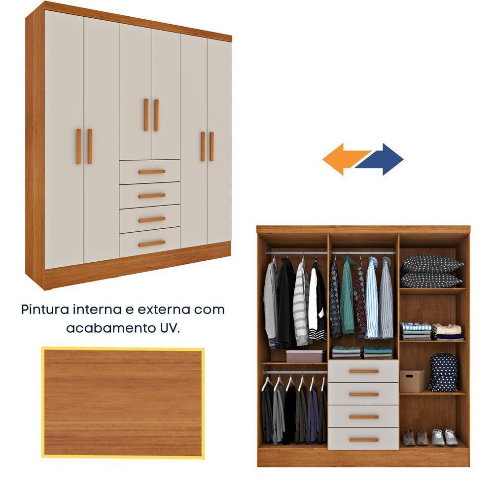 Guarda Roupa Casal 6 Portas 4 Gavetas Arizona S/ Espeho S/ Pés - Tcil Cinamomo/off White - 8