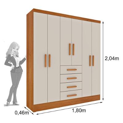 Guarda Roupa Casal 6 Portas 4 Gavetas Arizona S/ Espeho S/ Pés - Tcil Cinamomo/off White