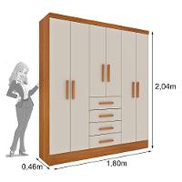 Guarda Roupa Casal 6 Portas 4 Gavetas Arizona S/ Espeho S/ Pés - Tcil Cinamomo/off White - 2