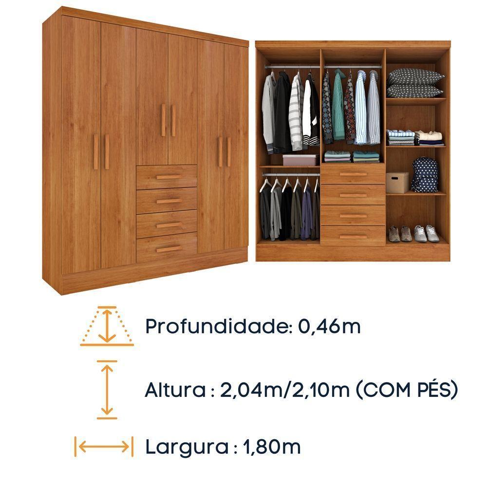 Guarda Roupa Casal 6 Portas 4 Gavetas Arizona S/ Espeho S/ Pés - Tcil Cinamomo - 6