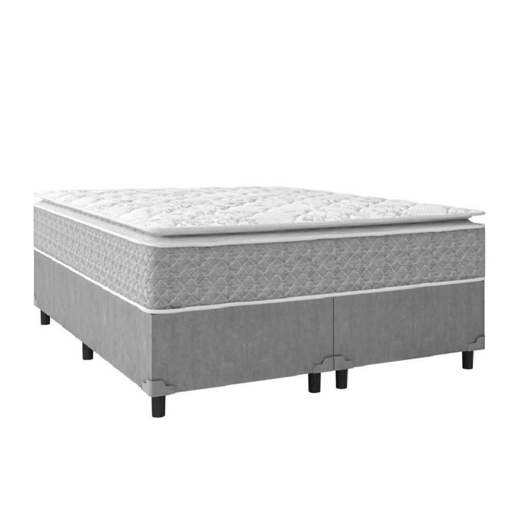 Cama Box Casal Colchão Molas Ensacadas Pillow 158x198x71cm Cinza/branco Umaflex - Suporta 120kg - 1