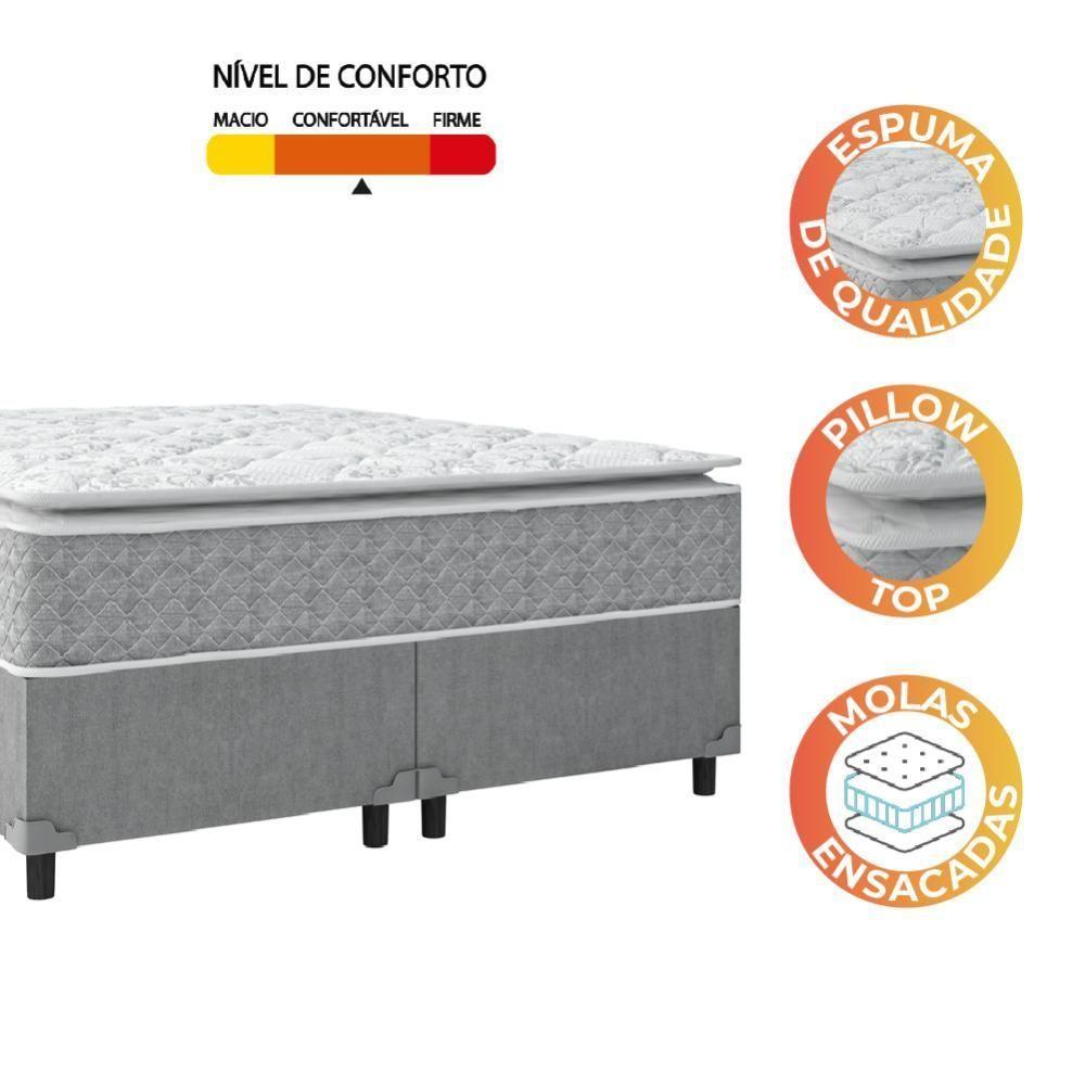 Cama Box Casal Colchão Molas Ensacadas Pillow 158x198x71cm Cinza/branco Umaflex - Suporta 120kg - 3