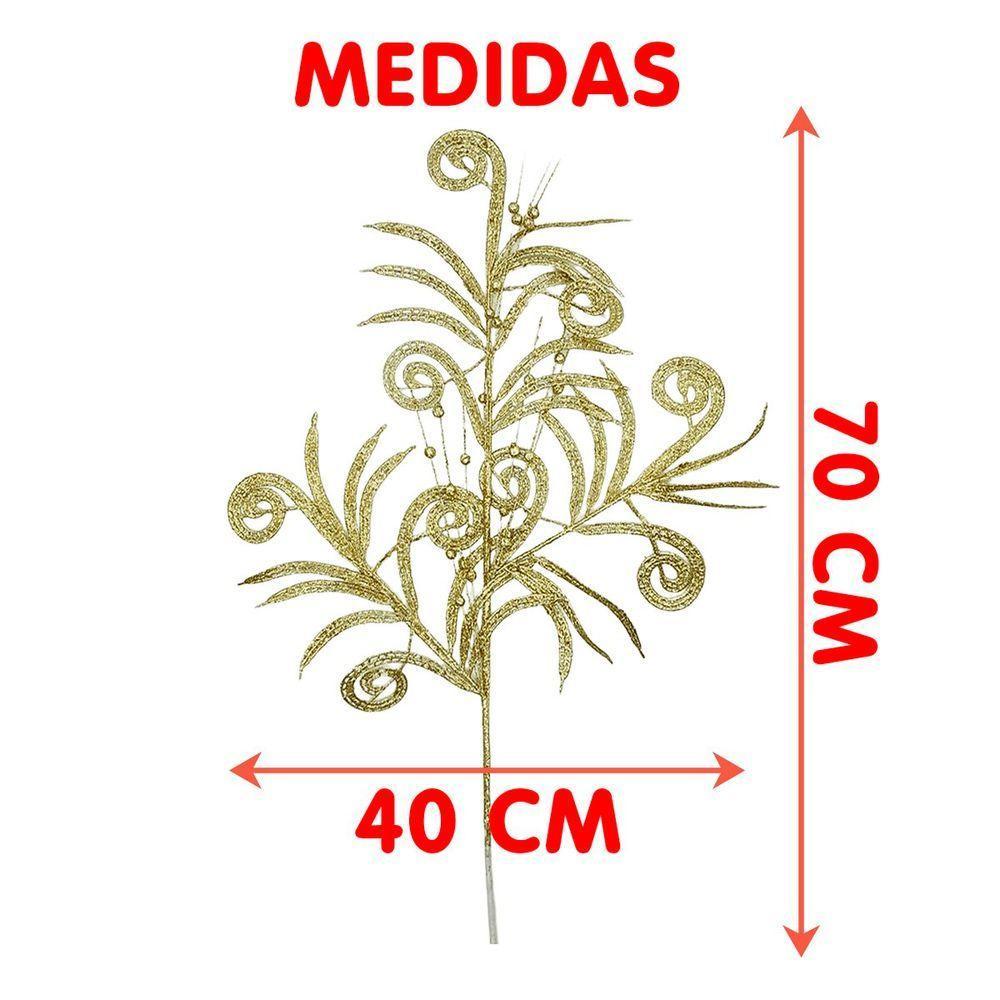 Plantas Folhas Decoração Natal Gliter Dourado 70cm Kit 4pçs - 4