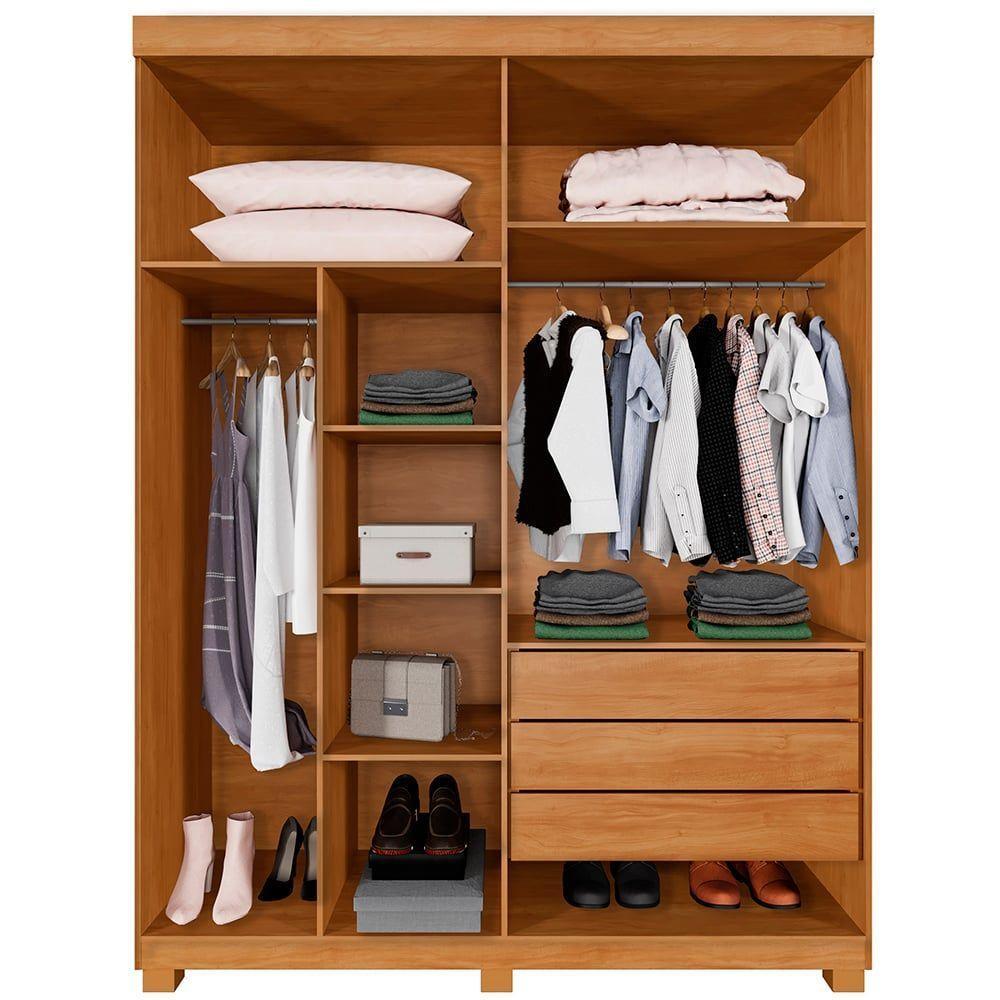 Guarda Roupa 2 Portas De Correr Com Espelho 3 Gavetas Mônaco Benetil Cinamomo/off White - 3