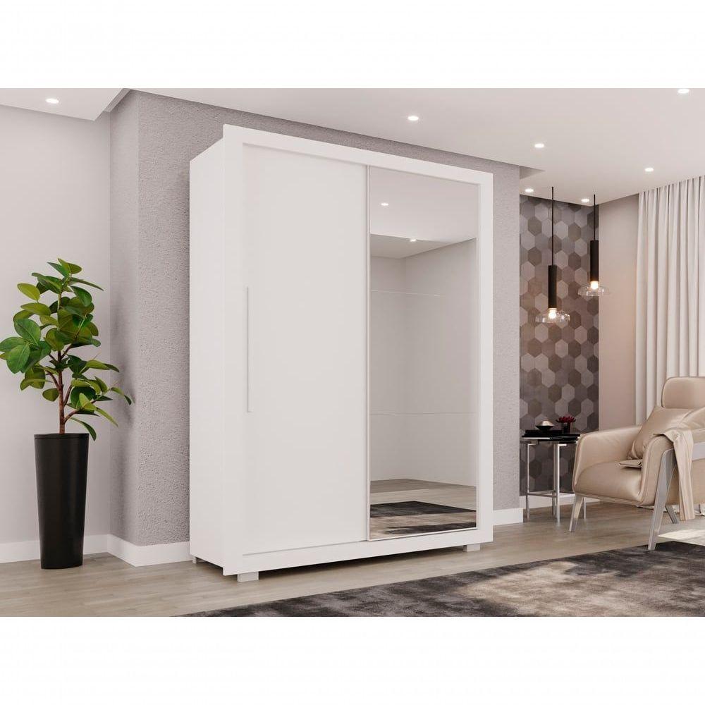 Guarda Roupa Com Espelho 2 Portas 2 Gavetas Panamá Salleto Branco - 9
