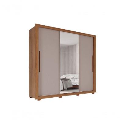 Guarda Roupa Casal Panamá Porta Espelho Central 3 Portas 4 Gavetas Salleto Cinamomo/off White