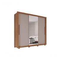 Guarda Roupa Casal Panamá Porta Espelho Central 3 Portas 4 Gavetas Salleto Cinamomo/off White - 1