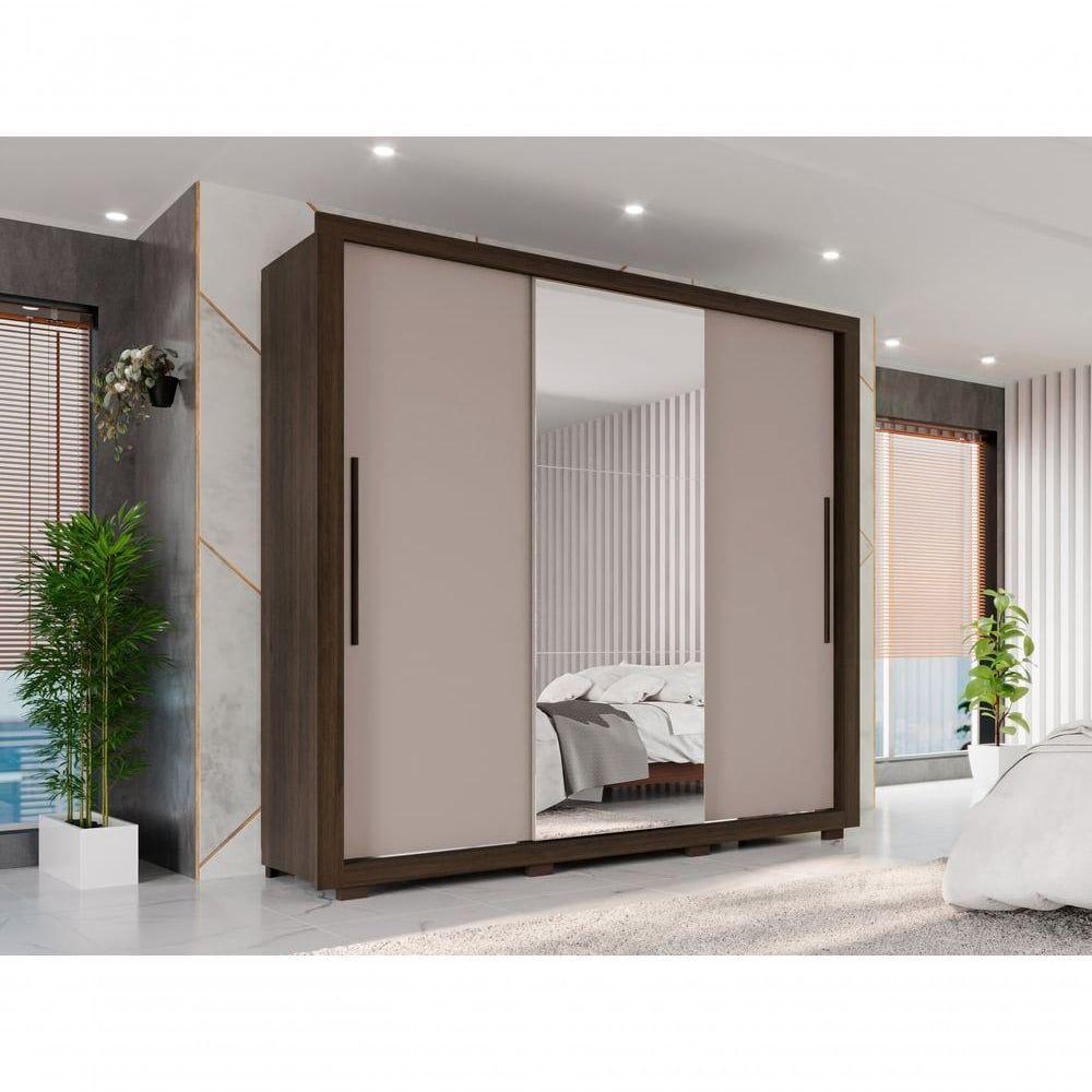 Guarda Roupa Casal Panamá Porta Espelho Central 3 Portas 4 Gavetas Salleto Savana/off White - 10