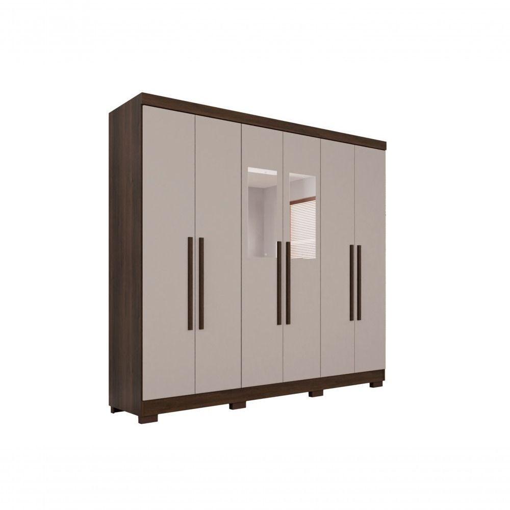 Guarda Roupa Casal 6 Portas Recife Com Espelho Salleto Savana/off White - 1