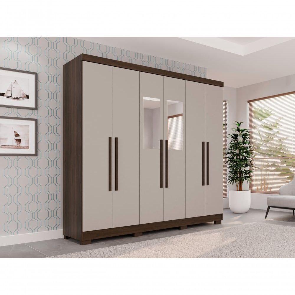 Guarda Roupa Casal 6 Portas Recife Com Espelho Salleto Savana/off White - 7