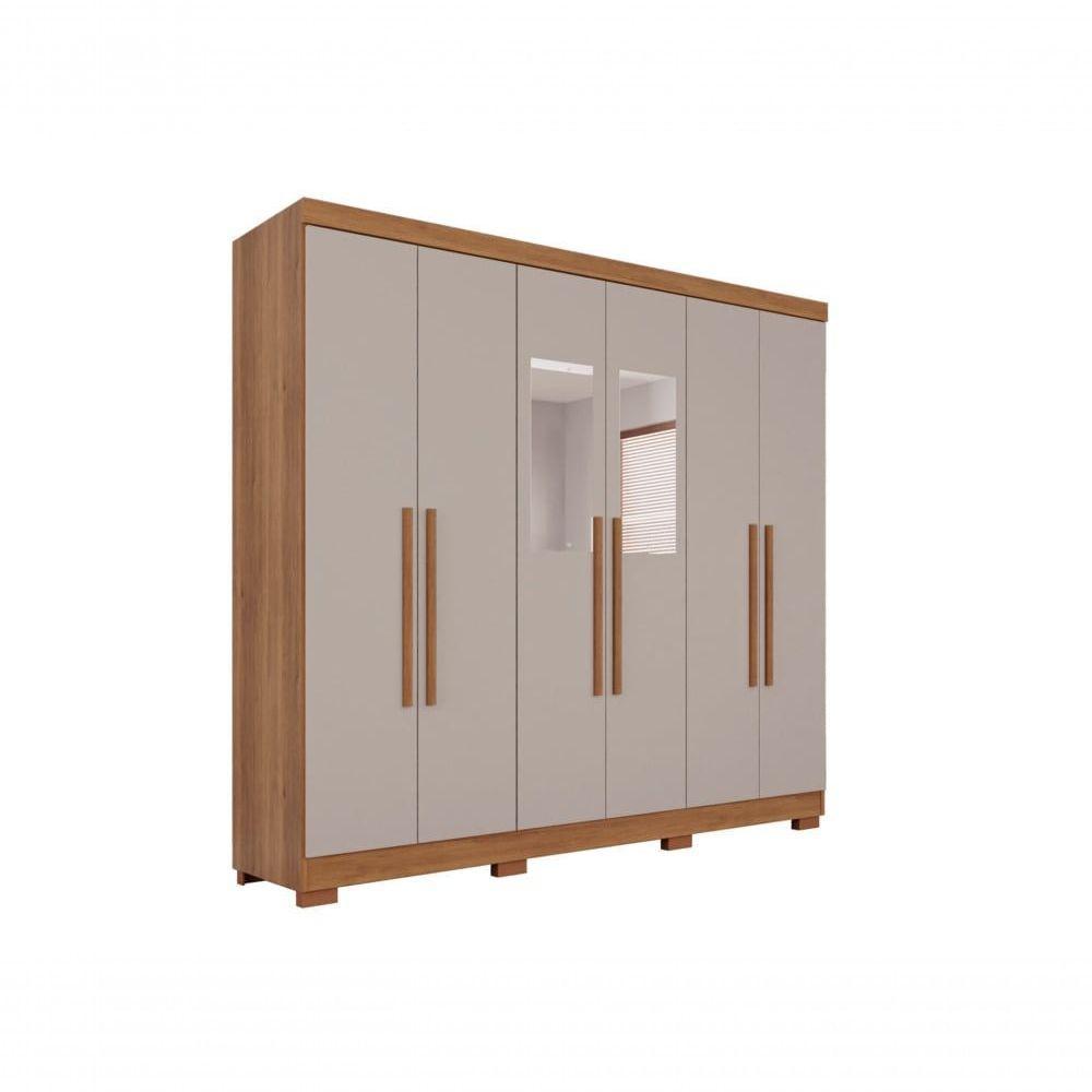 Guarda Roupa Casal 6 Portas Recife Com Espelho Salleto Cinamomo/off White - 1