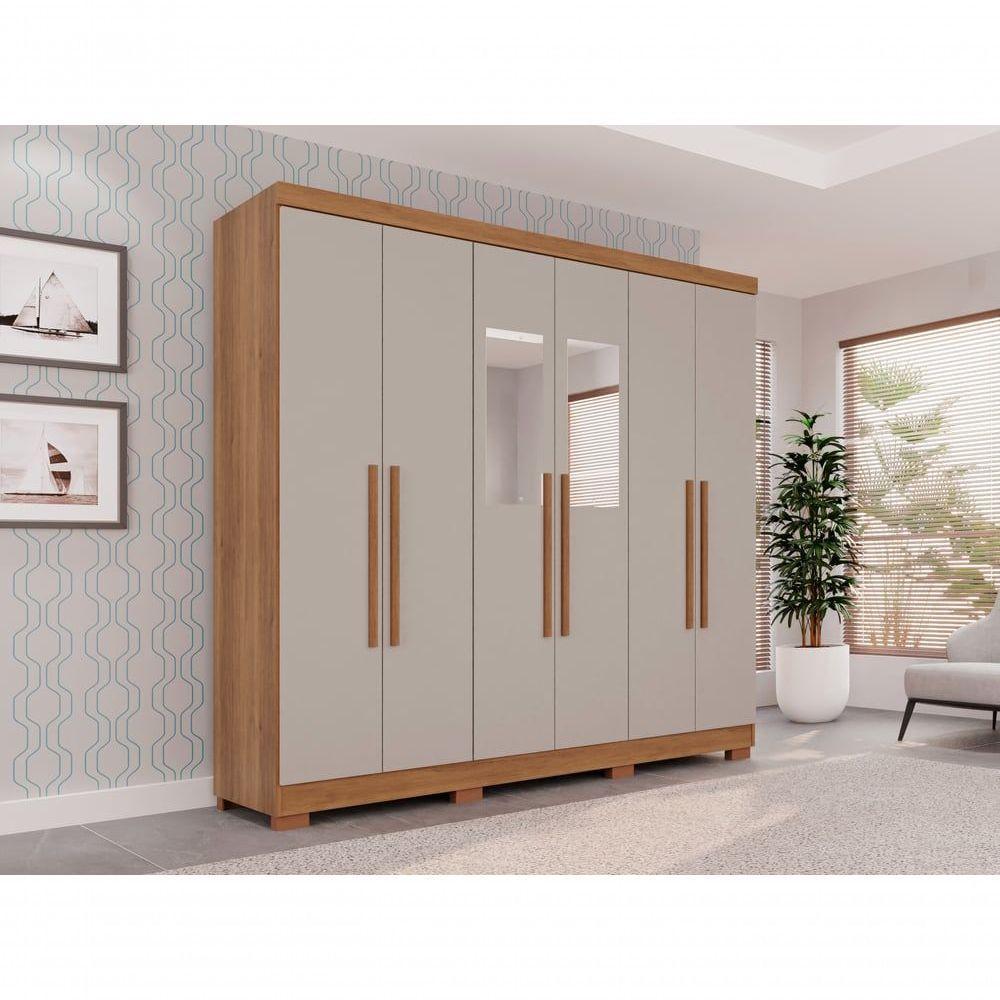 Guarda Roupa Casal 6 Portas Recife Com Espelho Salleto Cinamomo/off White - 2