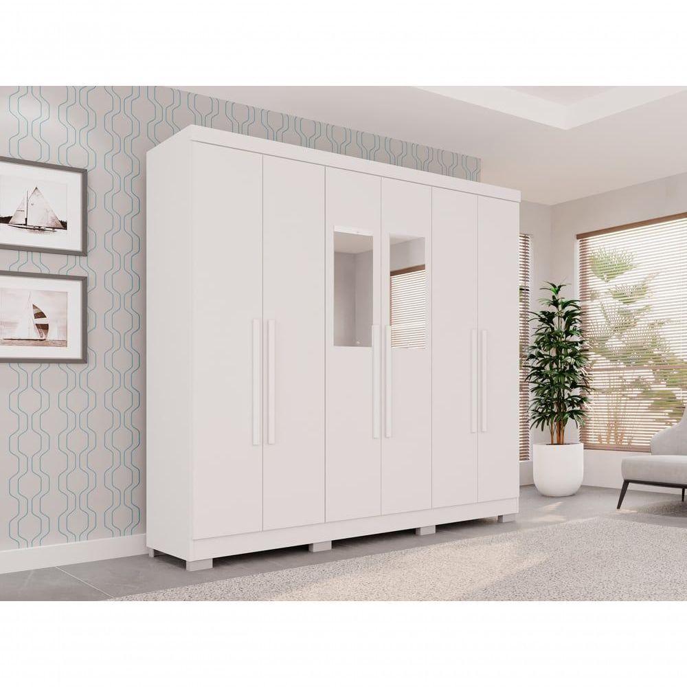 Guarda Roupa Casal 6 Portas Recife Com Espelho Salleto Branco - 3