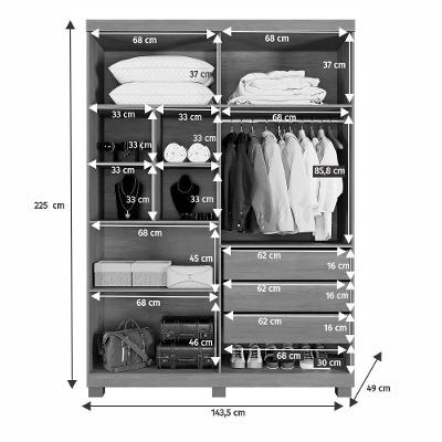 Guarda Roupa Lisboa Ripado 4 Portas 3 Gavetas Cinamomo-off White MDF
