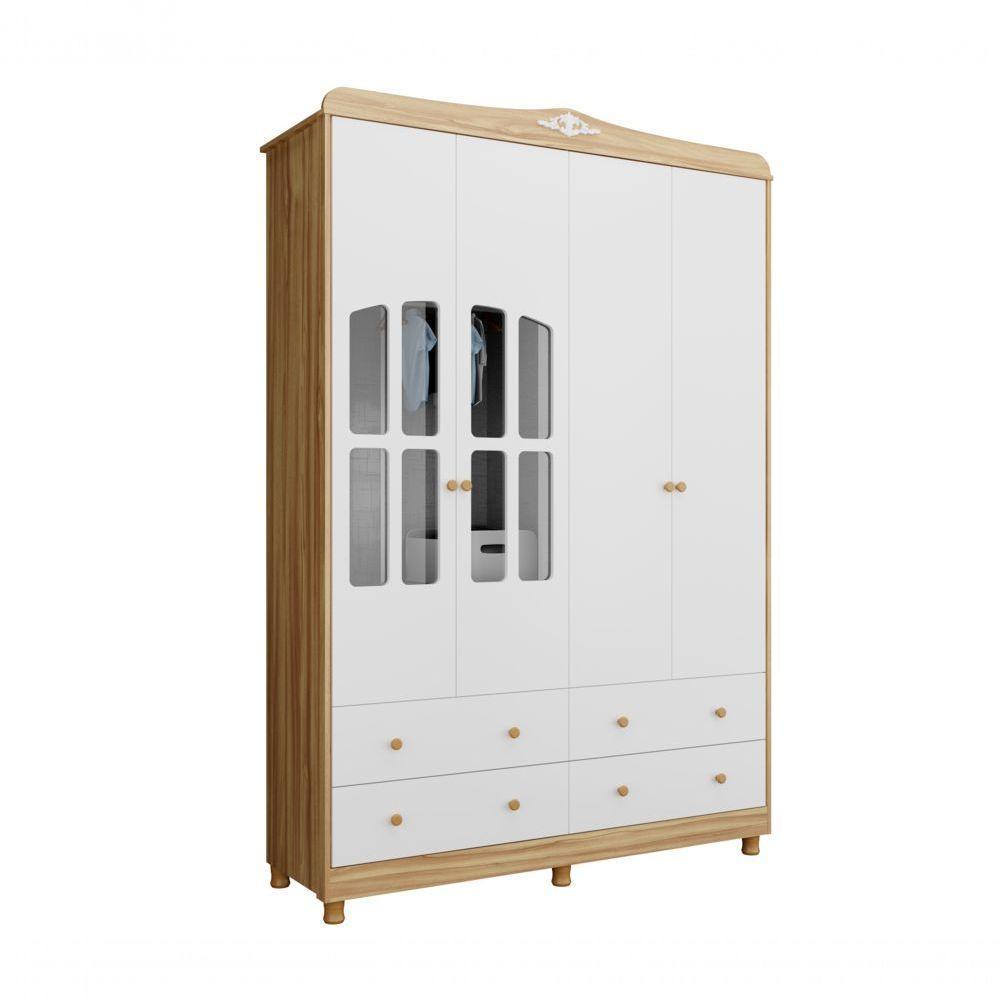 Guarda Roupa Infantil Elô 4 Portas - Moveis Peroba Amendoa/off White - 1