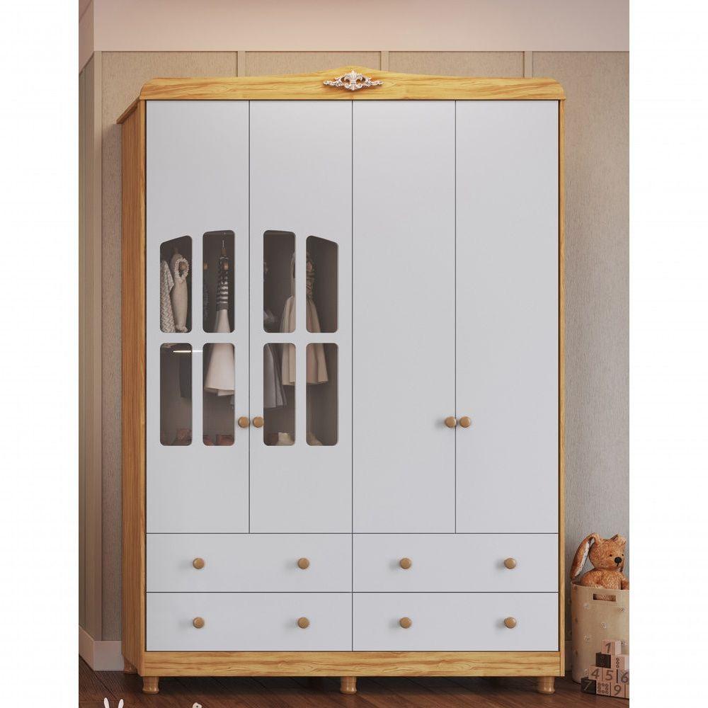 Guarda Roupa Infantil Elô 4 Portas - Moveis Peroba Amendoa/off White - 4