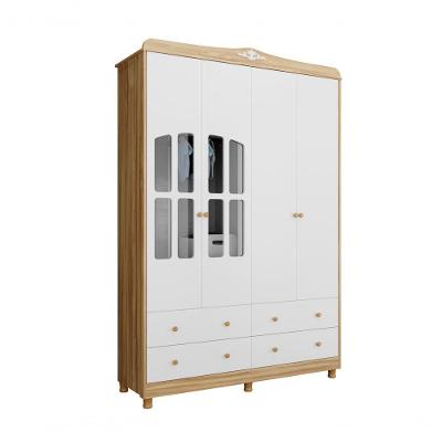 Guarda Roupa Infantil Elô 4 Portas Articuladas 4 Gavetas Amendoa-off White MDF