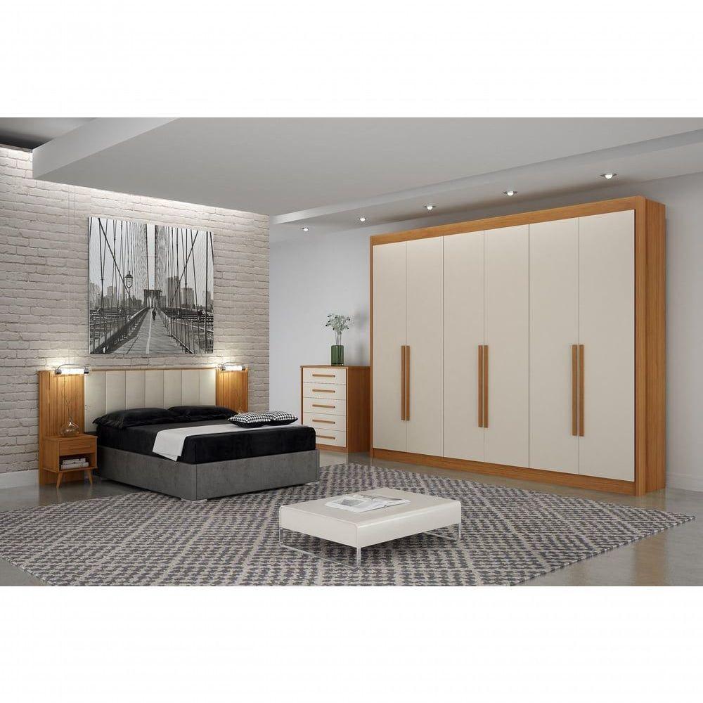 Guarda Roupa Diamante Gold 6 Portas 6 Gavetas S/epelho Leifer Cinamomo/off White - 2