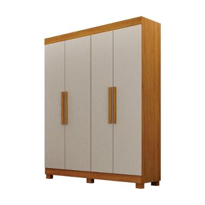 Guarda Roupa Solteiro Canadá 4 Portas de Bater 2 Gavetas Cinamomo-off White MDF