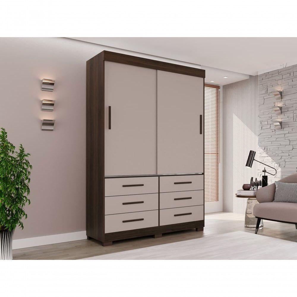 Guarda Roupa New Star 2 Portas 6 Gavetas Sem Espelho Salleto Savana/off White - 7