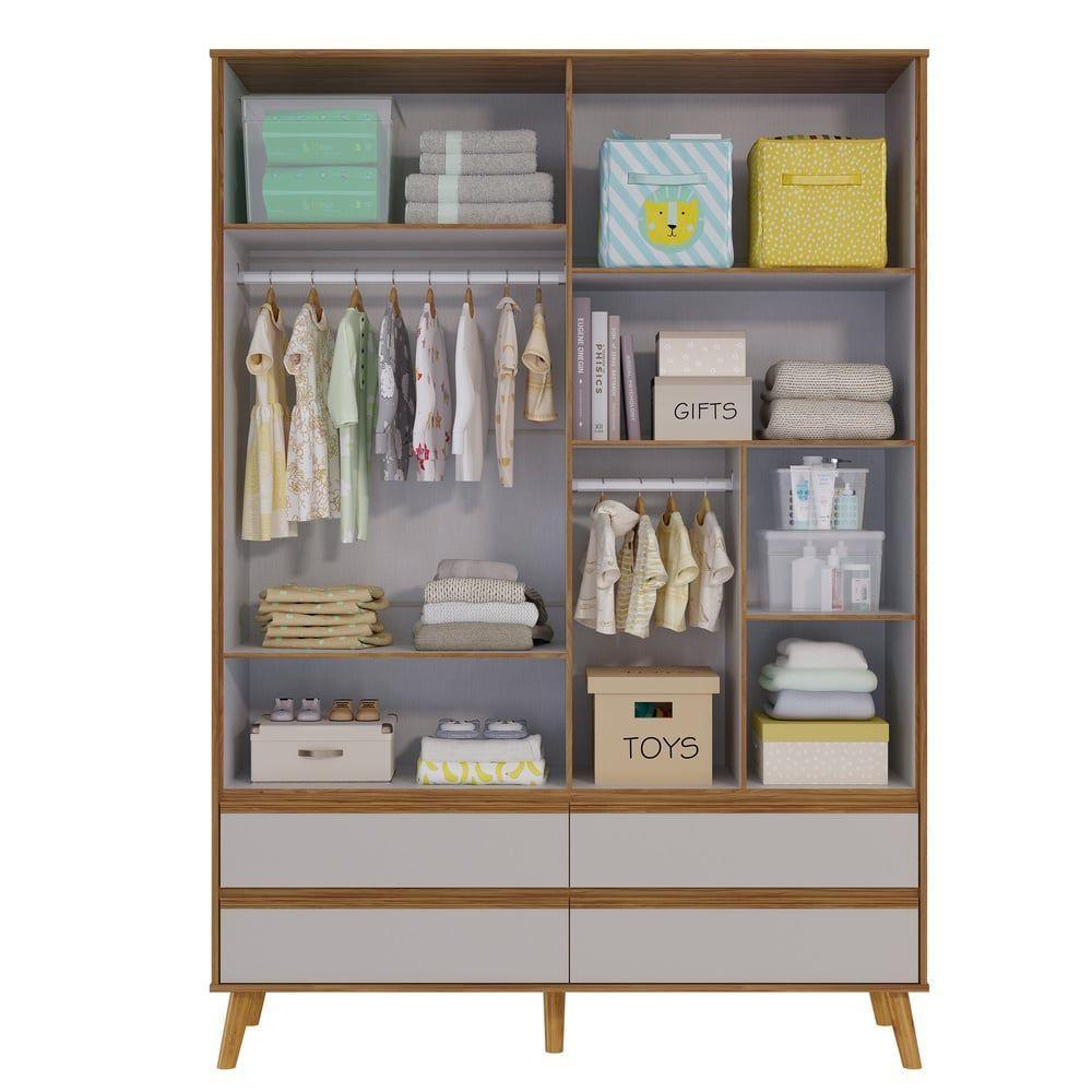 Guarda Roupa Retro Théo 04 Portas Mdf Moveis Peroba Amendoa/off White - 2